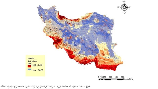 نقشه ریسک ابتلا به تب دنگی Dengue fever در ایران بر اساس تحقیق سال 2021